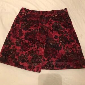 Anthropologie Pilcro Cord Mini Skirt Womens 6 Corduroy Faux Wrap Burgundy Floral